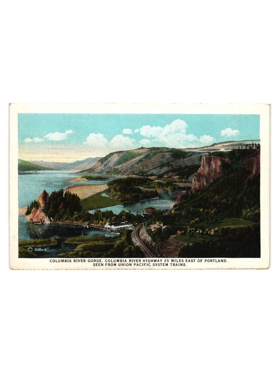 Columbia River Gorge Union Pacific System Highway Scenic Postcard Vintage USA
